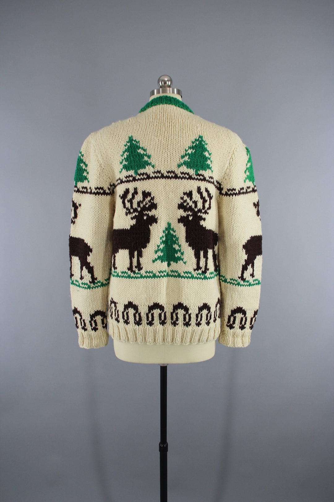 Vintage 1950s Cowichan Cardigan Sweater / Reindeer Deer / Holiday Snowflake Sweater - ThisBlueBird