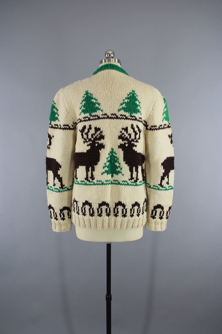 Vintage 1950s Cowichan Cardigan Sweater / Reindeer Deer / Holiday Snowflake Sweater - ThisBlueBird