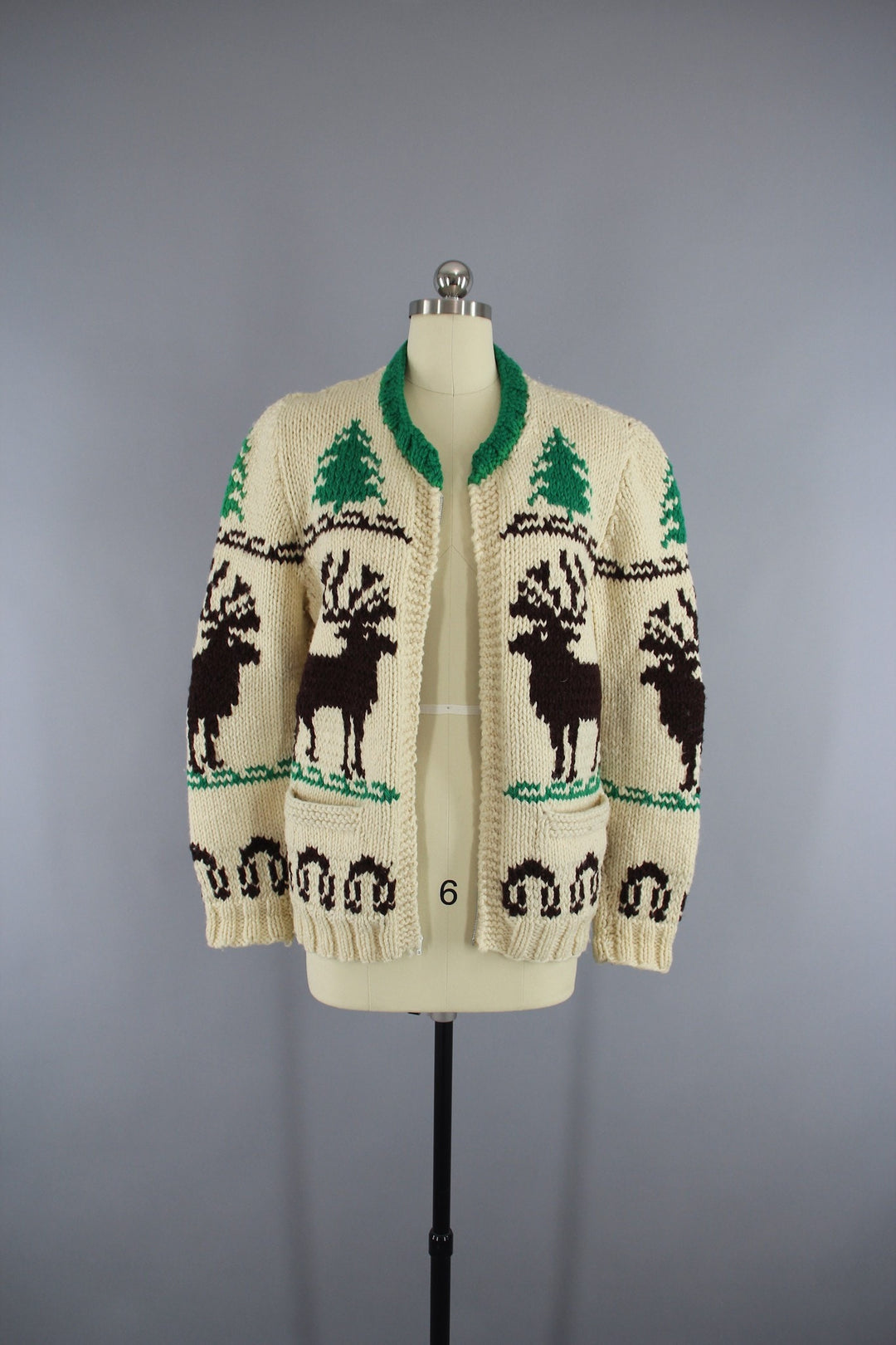 Vintage 1950s Cowichan Cardigan Sweater / Reindeer Deer / Holiday Snowflake Sweater - ThisBlueBird