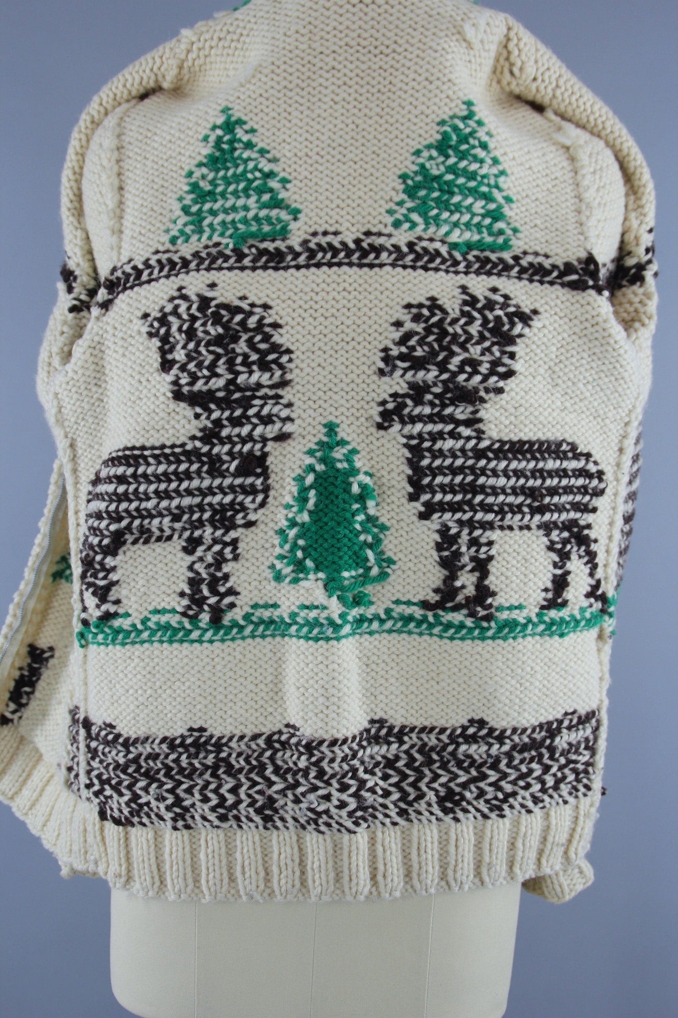 Vintage 1950s Cowichan Cardigan Sweater / Reindeer Deer / Holiday Snowflake Sweater - ThisBlueBird