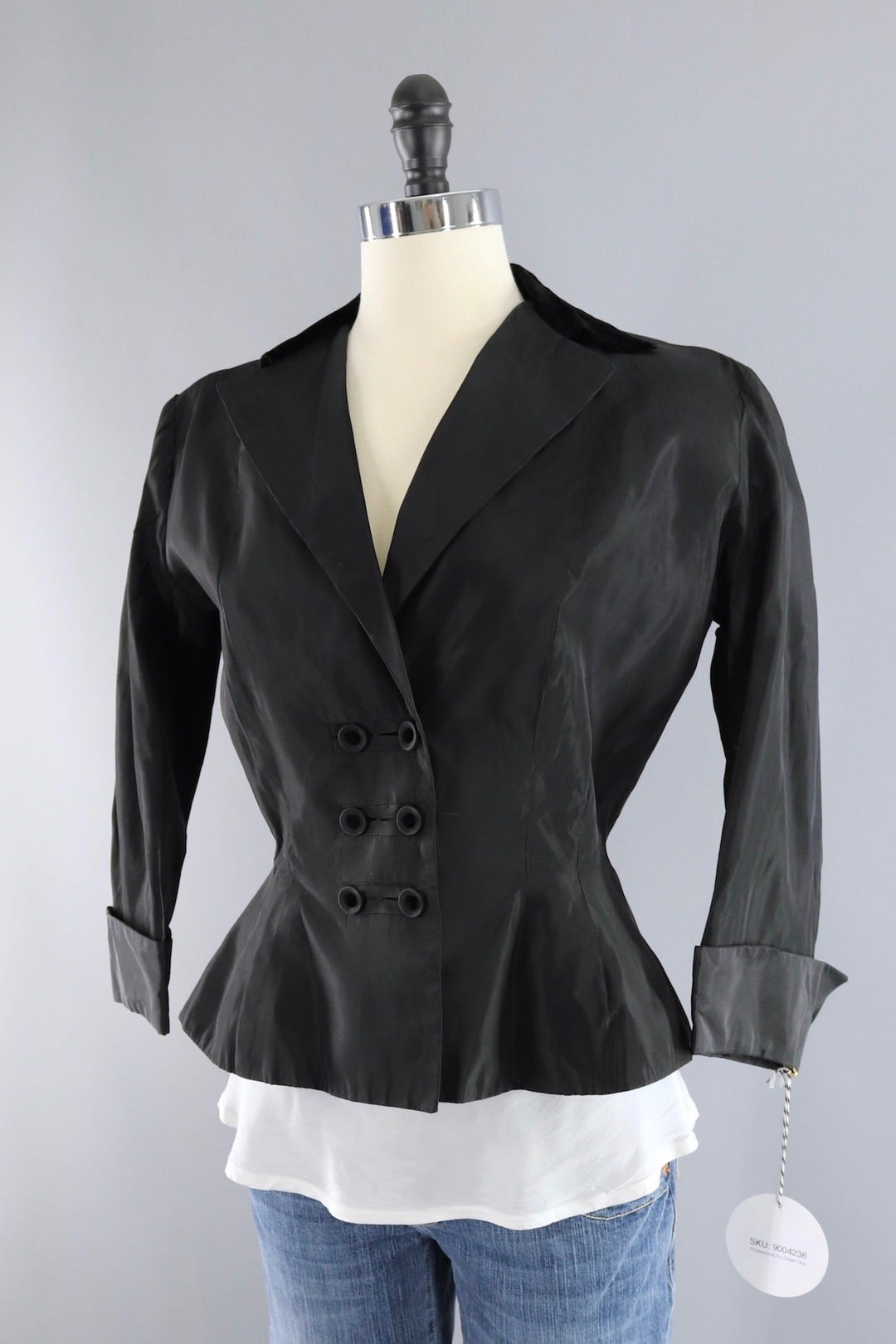 Vintage 1950s Cropped Black Taffeta Jacket - ThisBlueBird