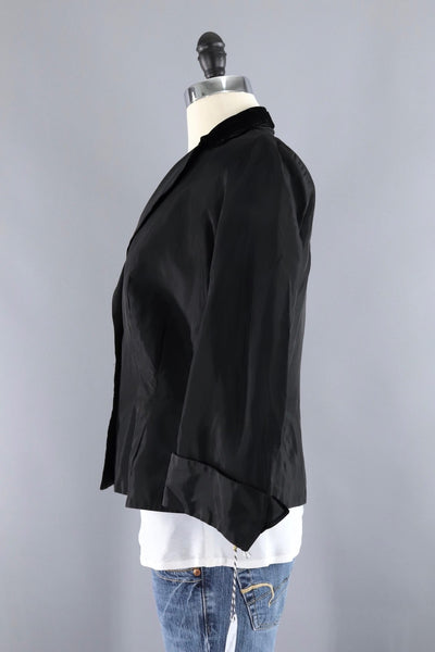 Vintage 1950s Cropped Black Taffeta Jacket - ThisBlueBird