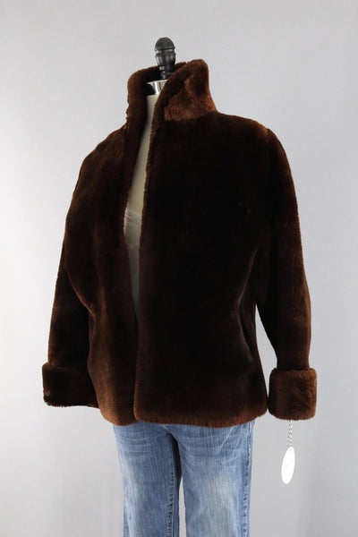 Vintage 1950s Dark Brown Mouton Lamb Sheared Fur Jacket - ThisBlueBird