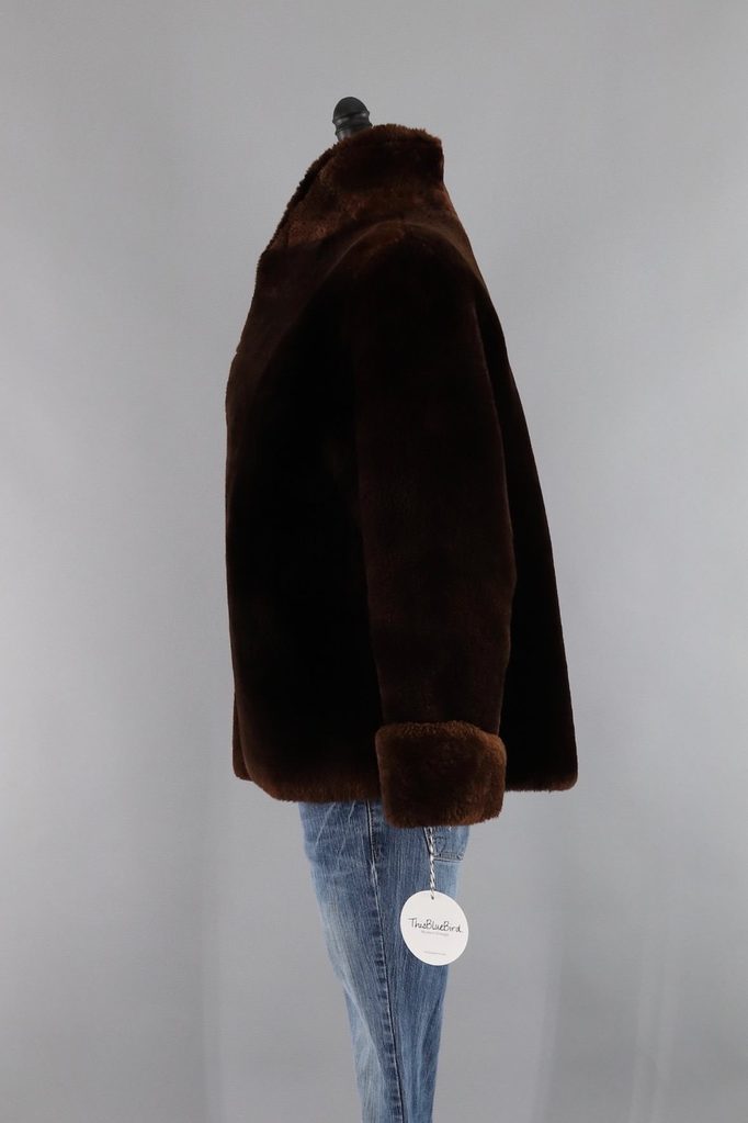 Vintage 1950s Dark Brown Mouton Lamb Sheared Fur Jacket - ThisBlueBird