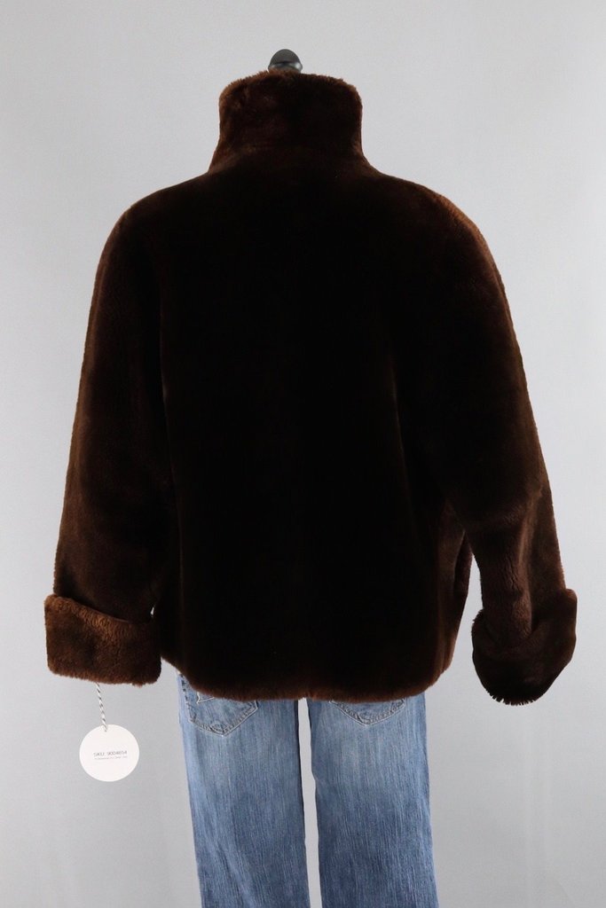 Vintage 1950s Dark Brown Mouton Lamb Sheared Fur Jacket - ThisBlueBird