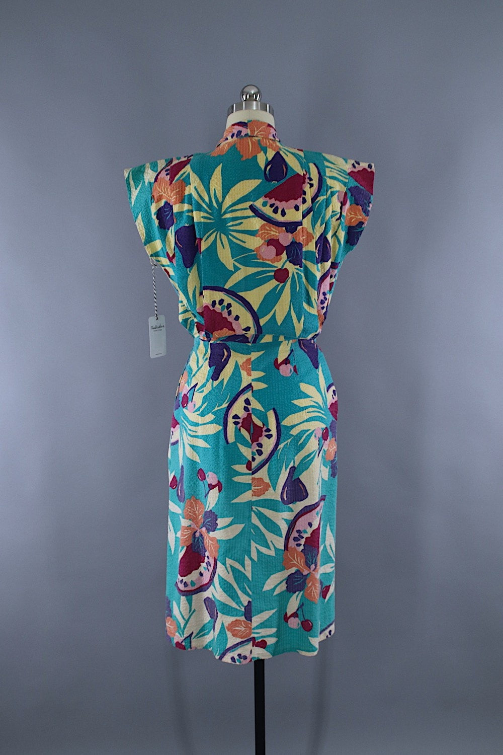 Vintage 1950s Day Dress / Aqua Green Floral Print Seersucker Cotton - ThisBlueBird