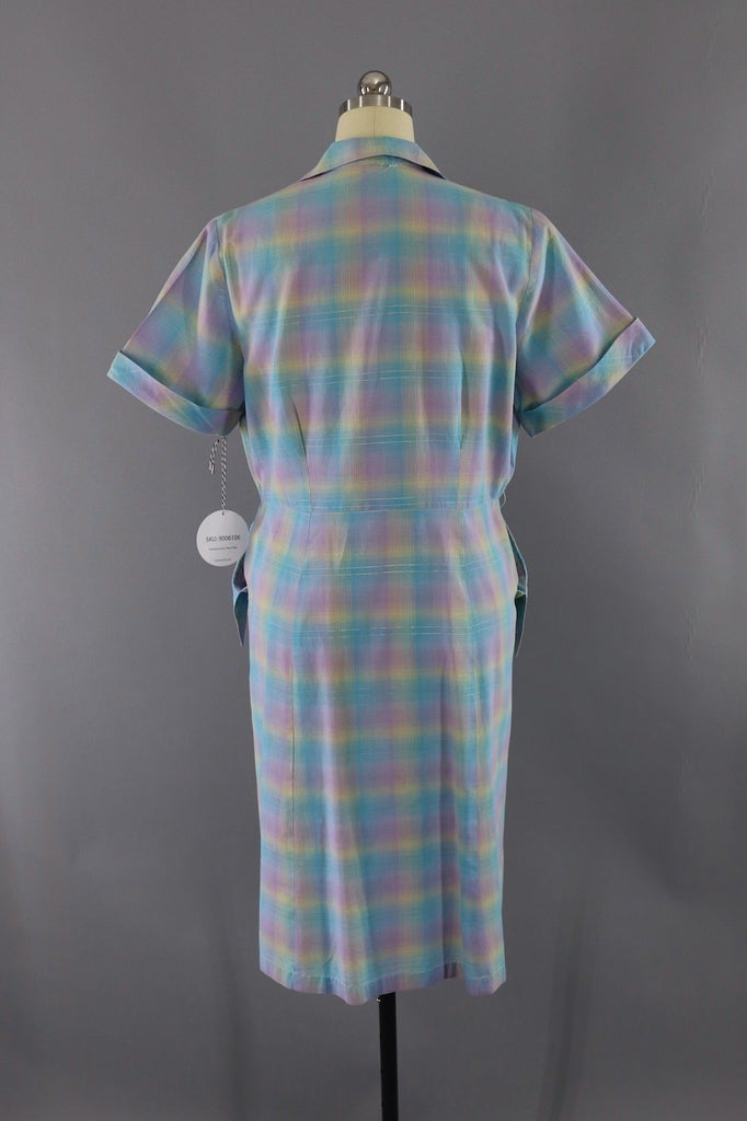 Vintage 1950s Day Dress / Pastel Plaid-ThisBlueBird - Modern Vintage