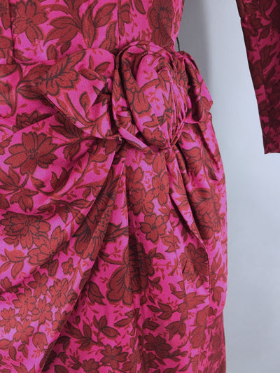 Vintage 1950s Day Dress / Pink & Red Floral Print - ThisBlueBird