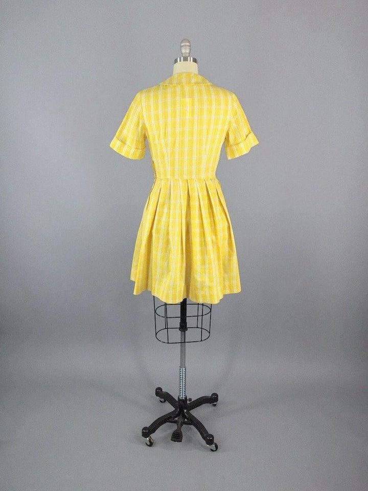 Vintage Yellow Plaid Cotton Dress-ThisBlueBird
