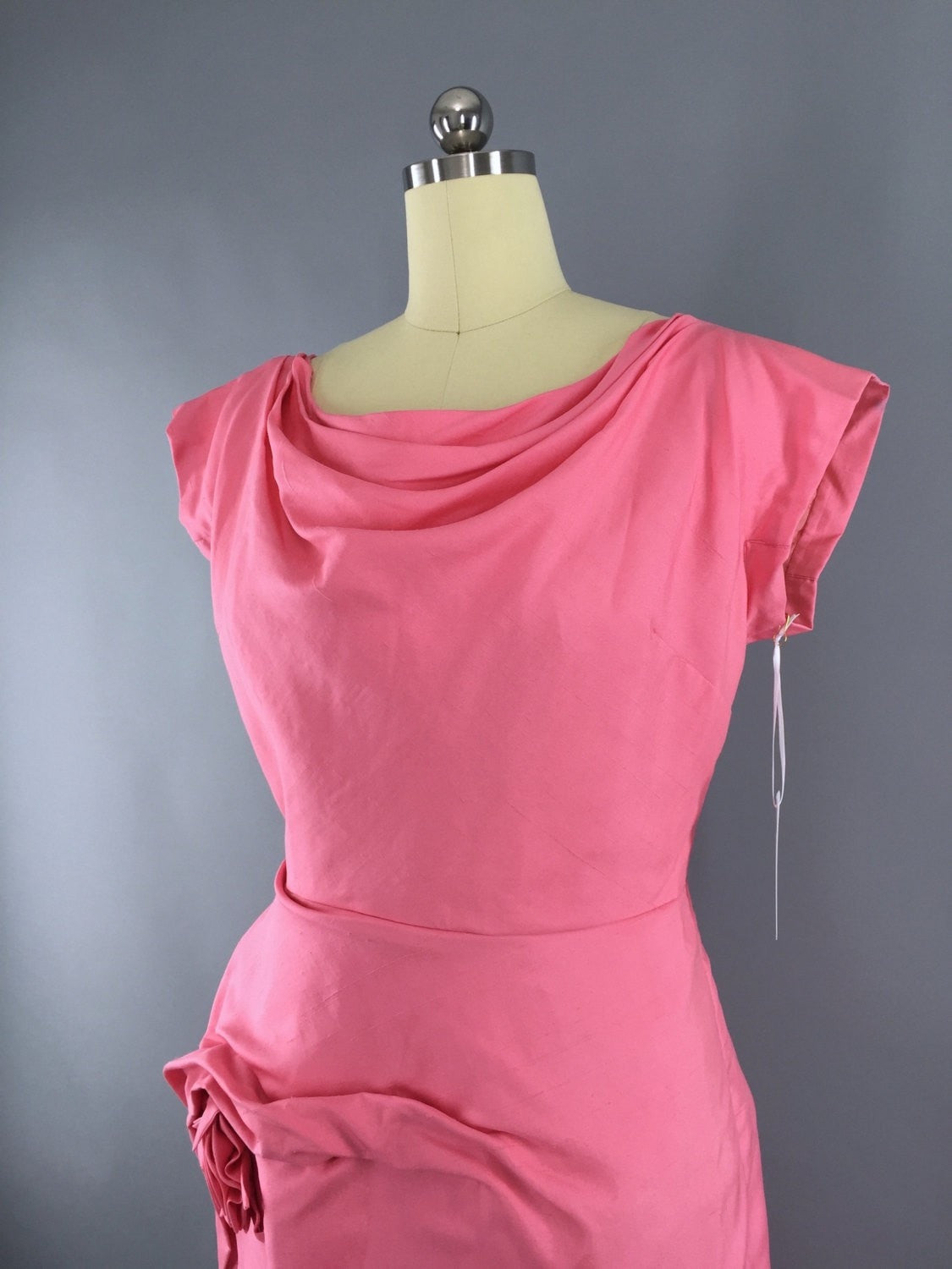 Vintage 1950s Dress / Bright Pink Silk Dress - ThisBlueBird