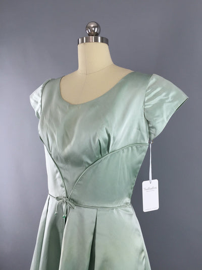 Vintage 1950s Dress / Mint Green Satin - ThisBlueBird
