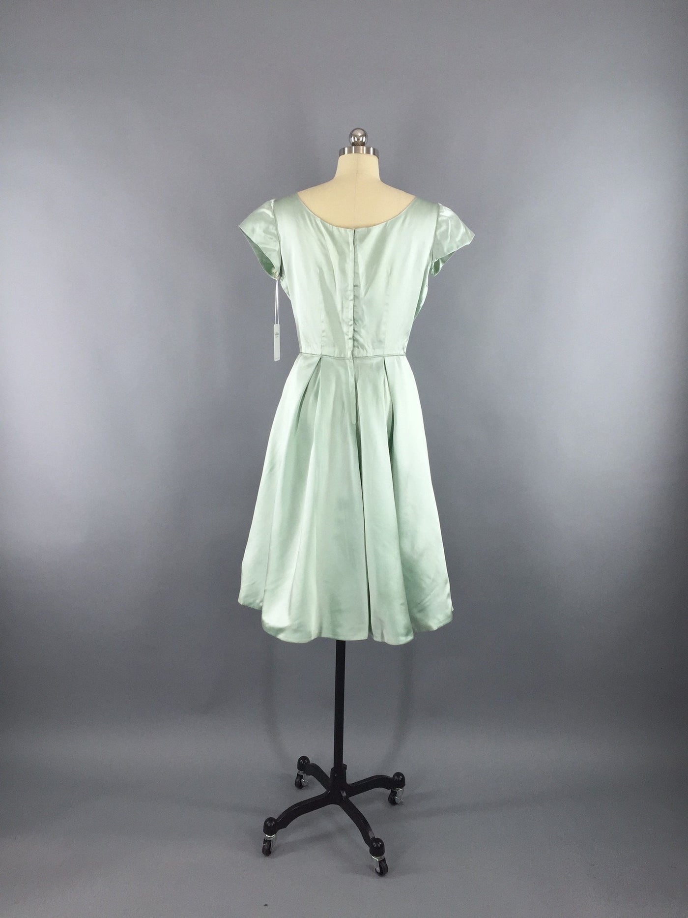 Vintage 1950s Dress / Mint Green Satin - ThisBlueBird