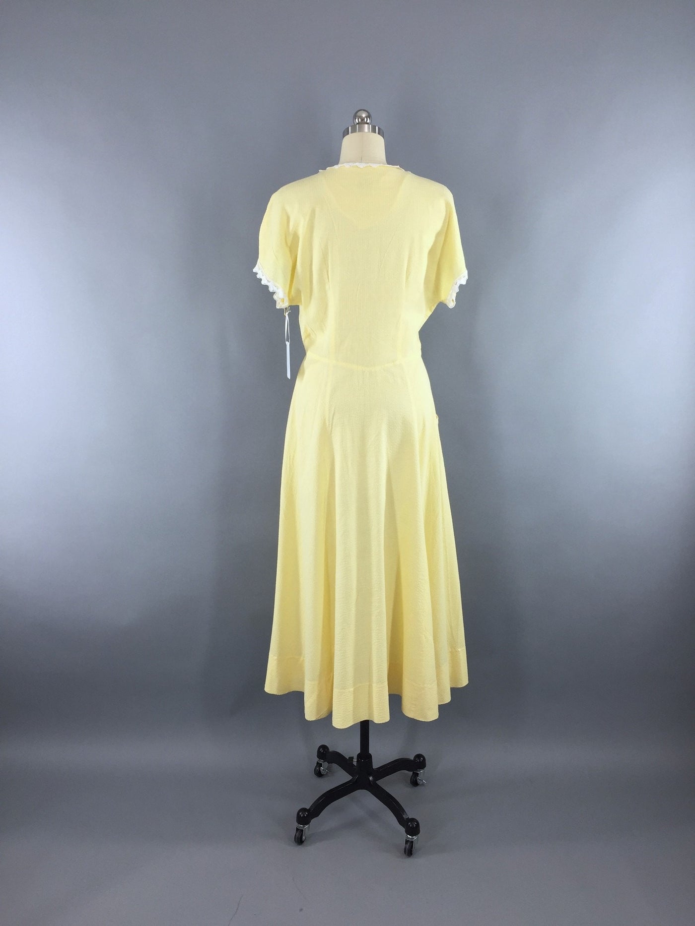 Vintage 1950s Dress / Yellow Seersucker Wrap Dress - ThisBlueBird