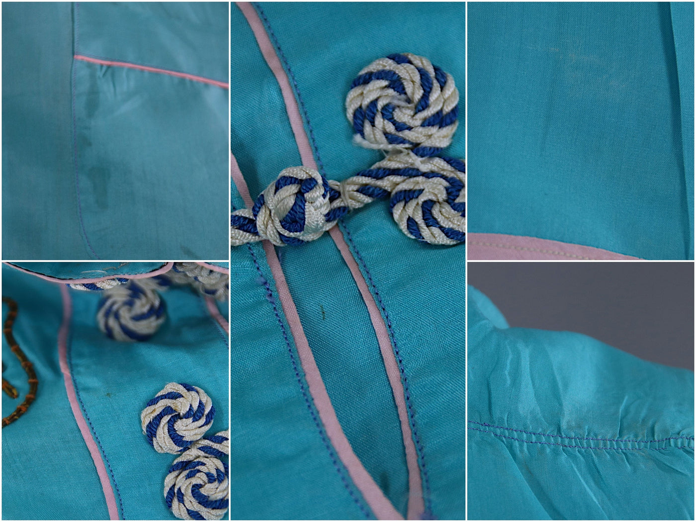Vintage 1950s Embroidered Blue Satin Dragon Pajama Top - ThisBlueBird