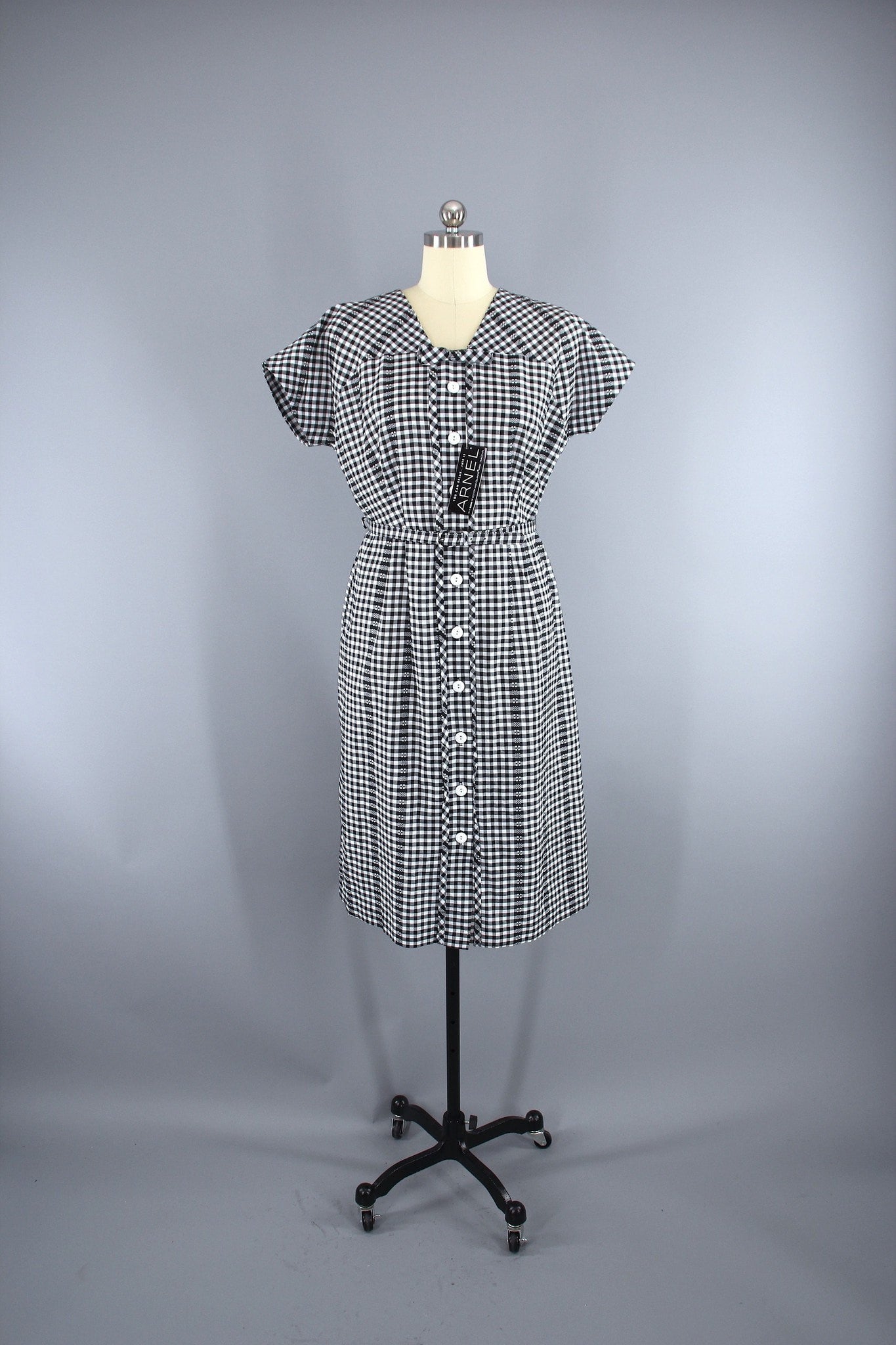 Vintage 1950s Fashion First Day Dress / Black & White Gingham Cotton ...