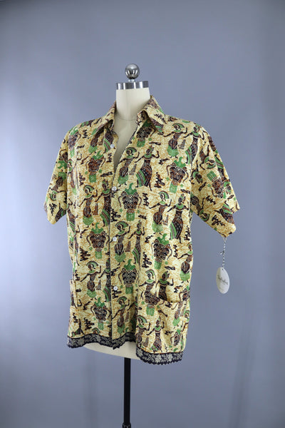 Vintage 1950s Hawaiian Polynesian Batik Print Shirt - ThisBlueBird