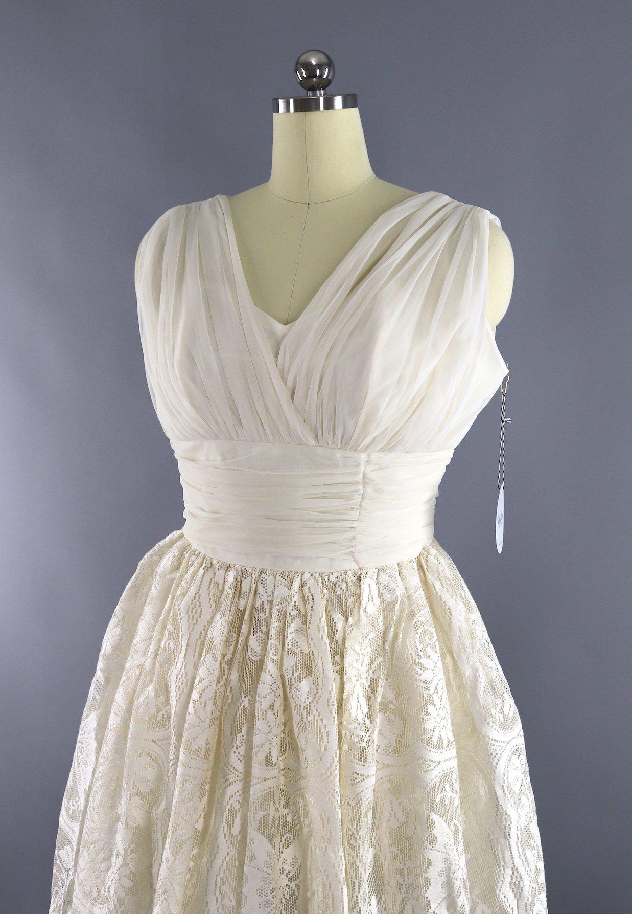 Vintage 1950s Ivory Lace Chiffon Party Dress - ThisBlueBird