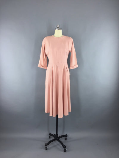 Vintage 1950s Jay Day Peach Twill Day Dress - ThisBlueBird