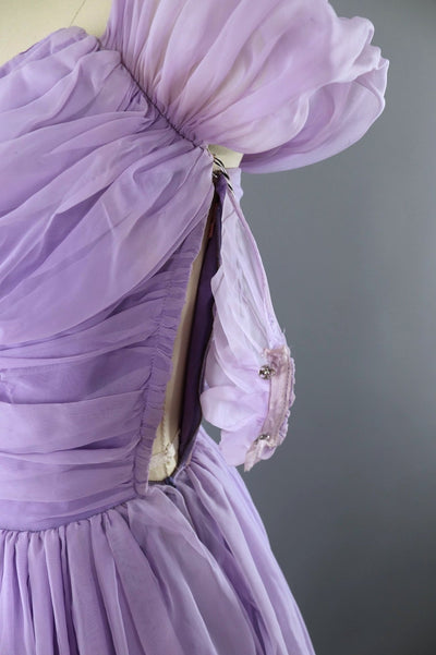 Vintage 1950s Lavender Chiffon Party Dress - ThisBlueBird