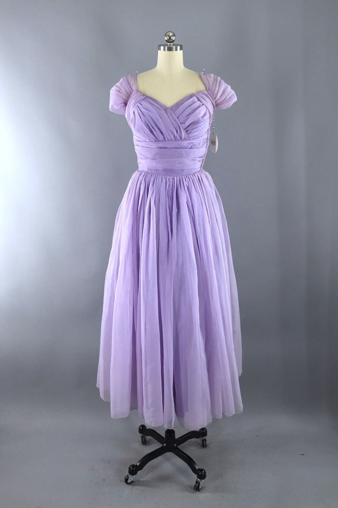 Vintage 1950s Lavender Chiffon Party Dress - ThisBlueBird