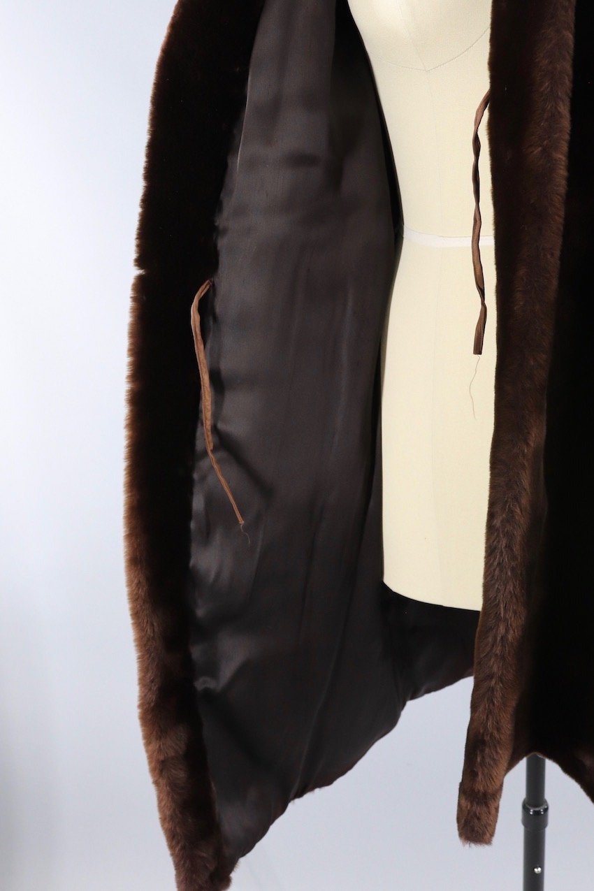 Vintage 1950s Long Brown Mouton Fur Swing Coat - ThisBlueBird