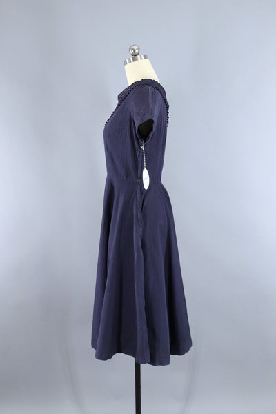 Vintage 1950s New Look Dress / Navy Blue Cotton - ThisBlueBird