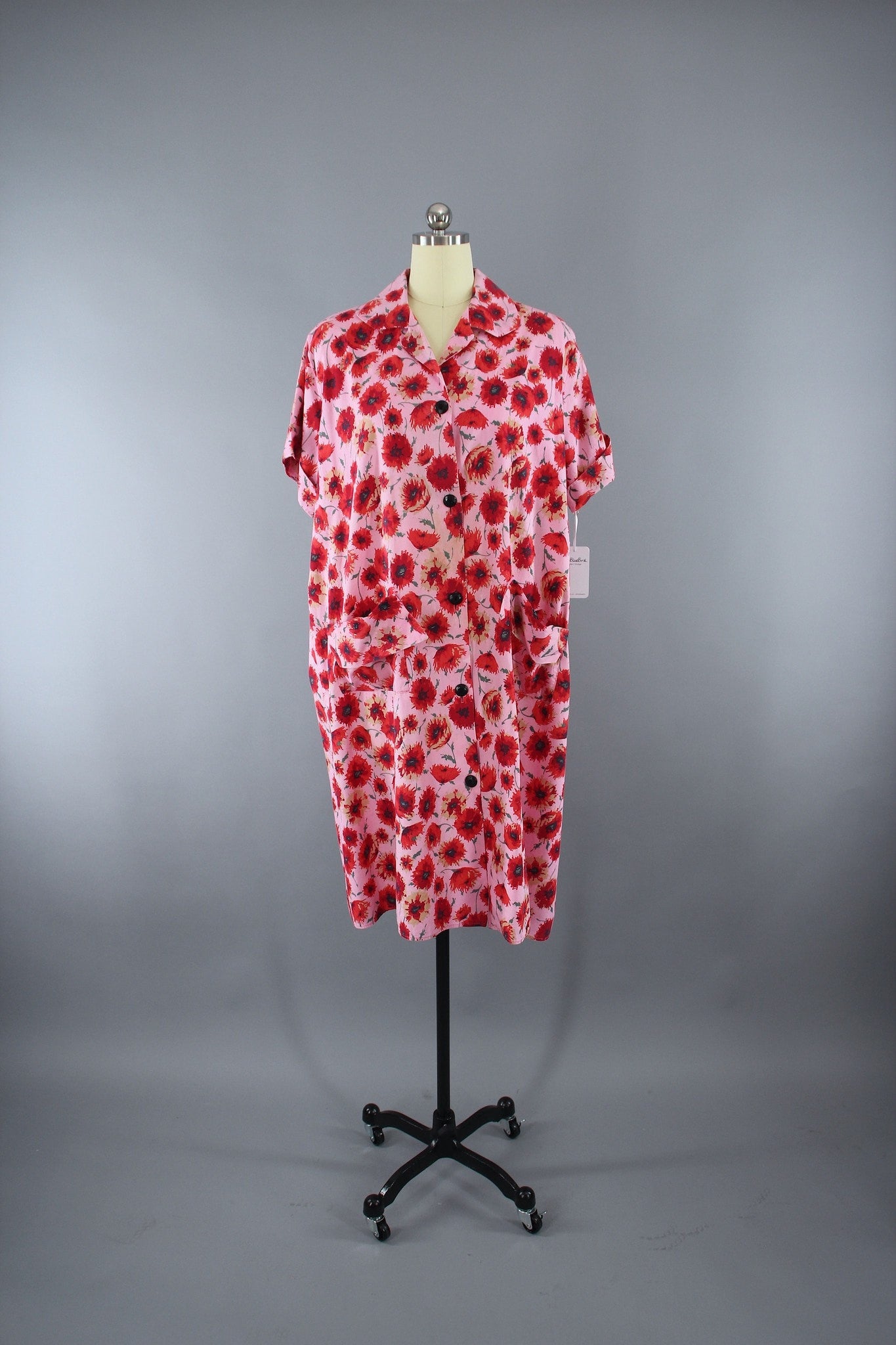 Vintage 1950s Nightgown / Maternity Dress in Pink & Red Poppies - ThisBlueBird