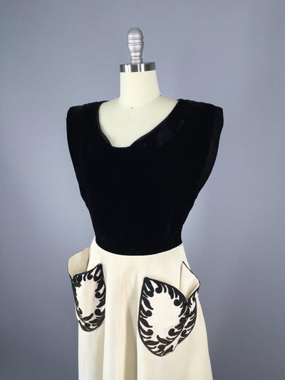 Vintage 1950s Party Dress / Black Velvet - ThisBlueBird