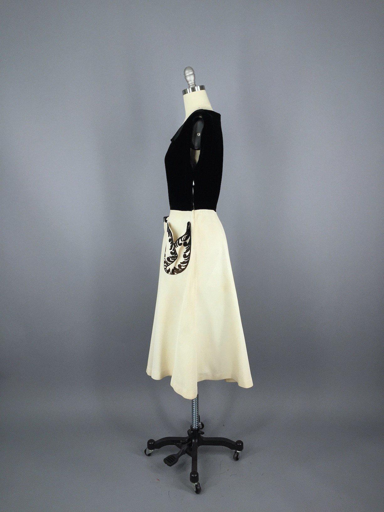 Vintage 1950s Party Dress / Black Velvet - ThisBlueBird