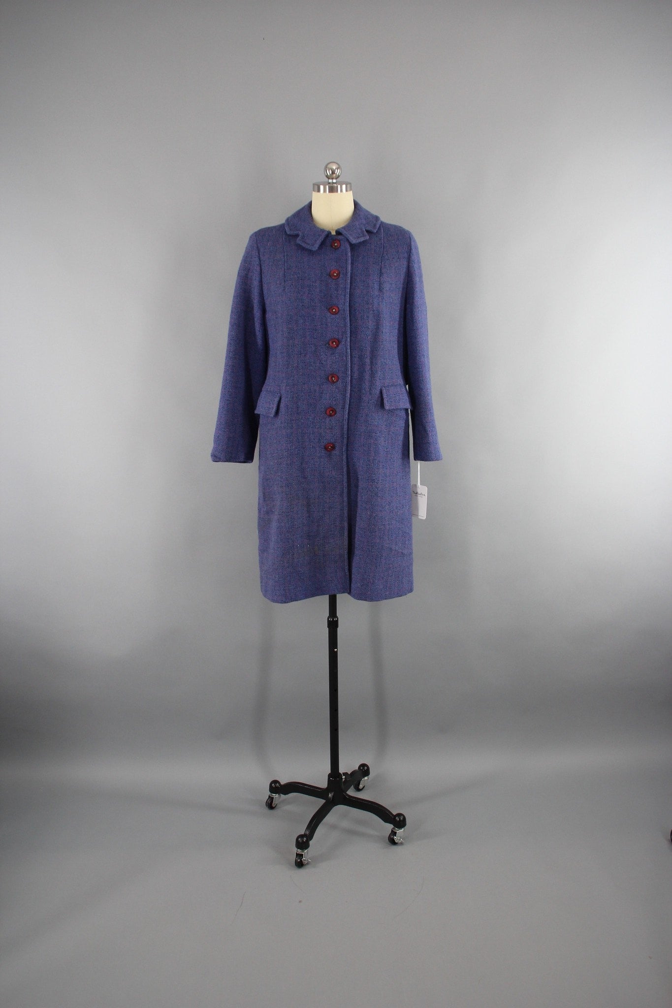Vintage 1950s Periwinkle Blue Harris Tweed Wool Coat - ThisBlueBird