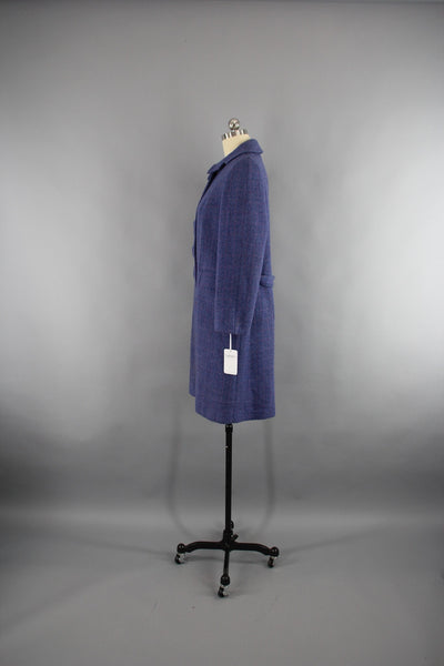 Vintage 1950s Periwinkle Blue Harris Tweed Wool Coat - ThisBlueBird