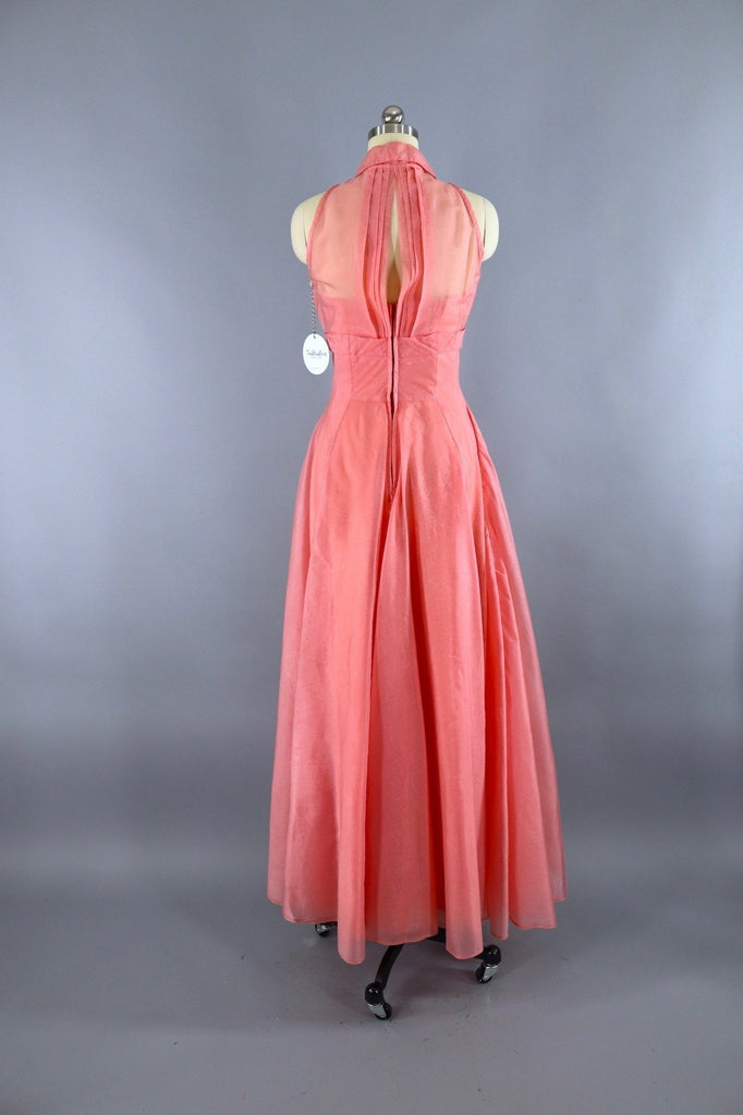 Vintage 1950s Pink Chiffon Dress Evening Gown with Cropped Jacket - ThisBlueBird