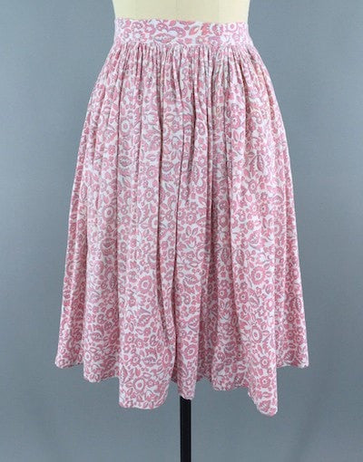 Vintage 1950s Pink Cotton Feed Sack Skirt - ThisBlueBird