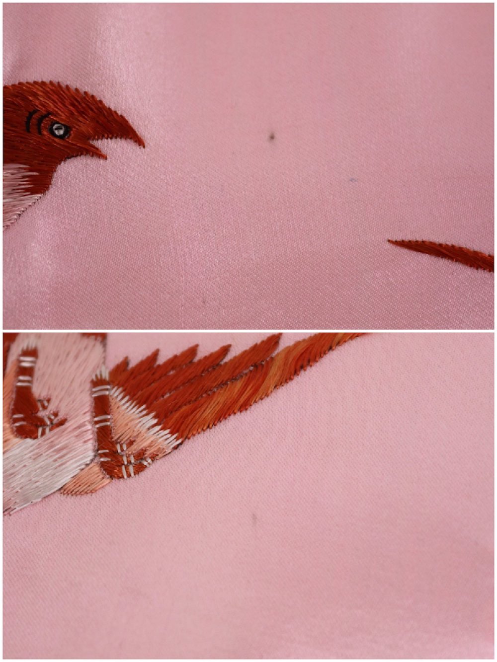 Vintage 1950s Pink Silk Satin Embroidered Qi Pao Mandarin Dress - ThisBlueBird