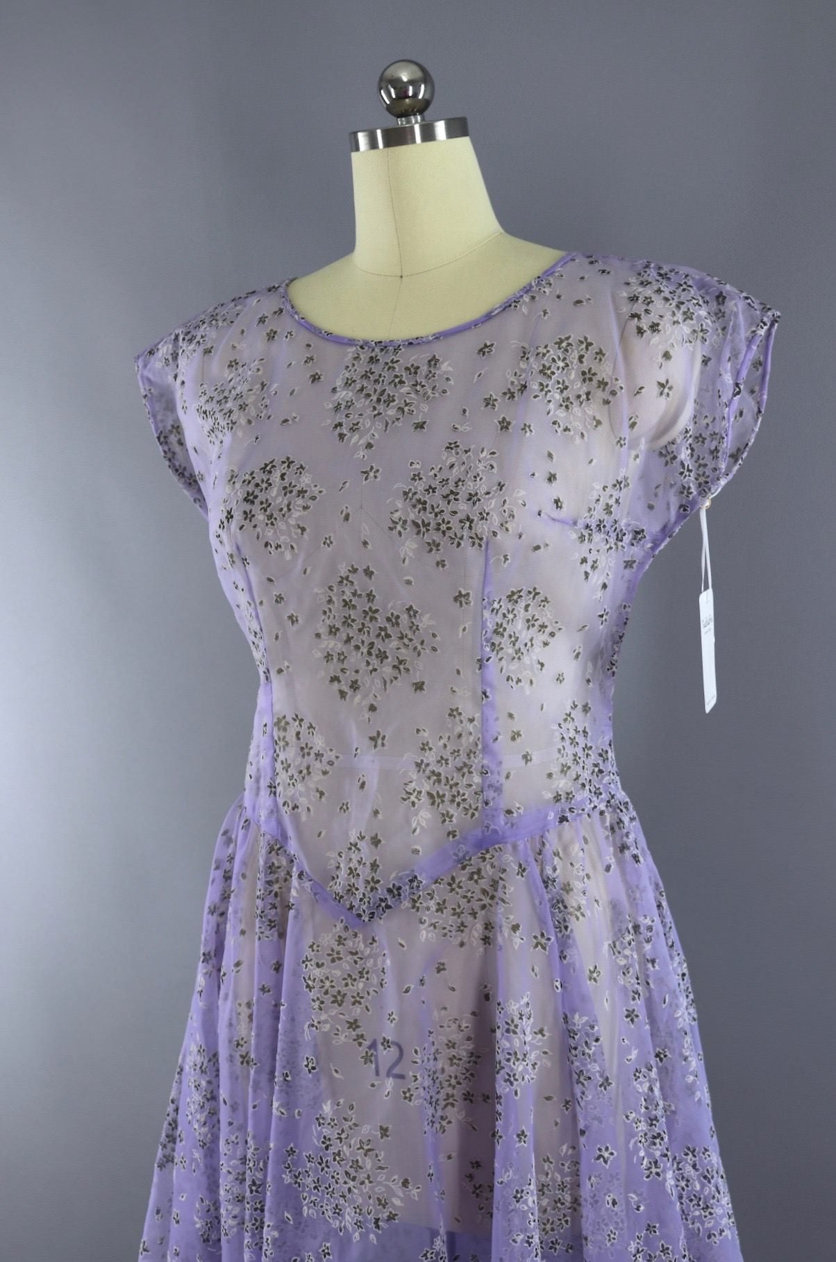 Vintage 1950s Sheer Day Dress / Lavender Green Floral - ThisBlueBird