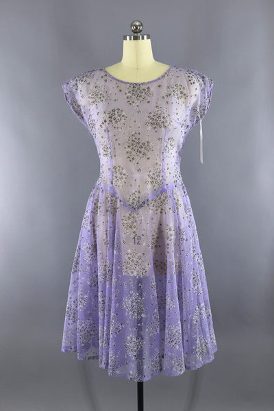 Vintage 1950s Sheer Day Dress / Lavender Green Floral - ThisBlueBird