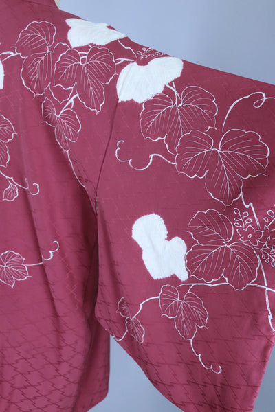 Vintage 1950s Silk Haori Kimono Cardigan Jacket / Mauve Pink Shibori Leaves - ThisBlueBird