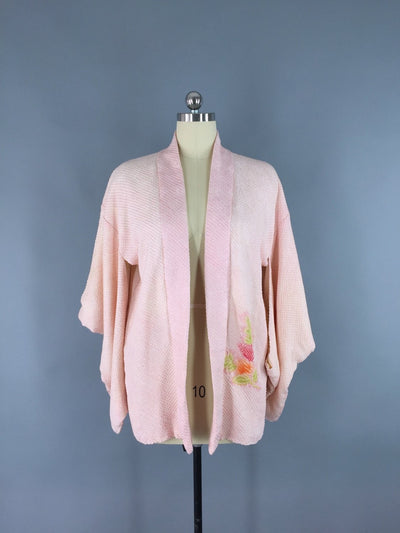 Vintage 1950s Silk Haori Kimono Cardigan Jacket Strawberry Fruit Novelty Print - ThisBlueBird