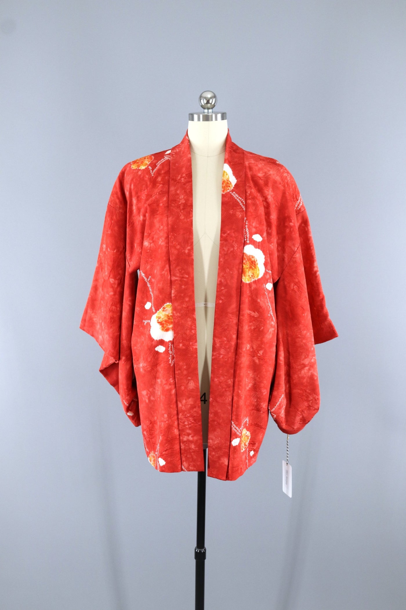 Vintage 1950s Silk Haori Kimono Jacket Cardigan / Orange Red Shibori - ThisBlueBird