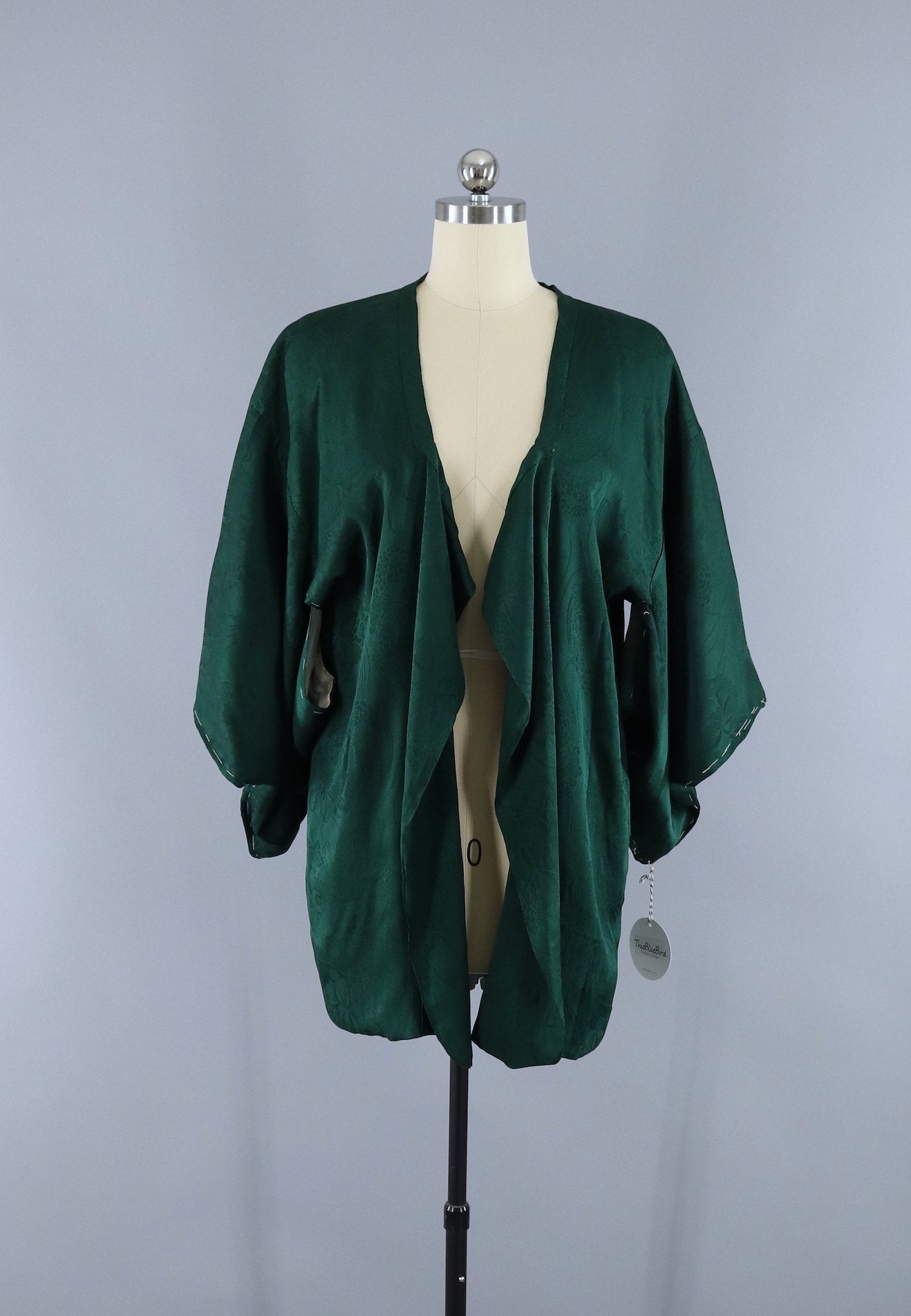 Vintage 1950s Silk Kimono Cardigan Jacket / Forest Green - ThisBlueBird