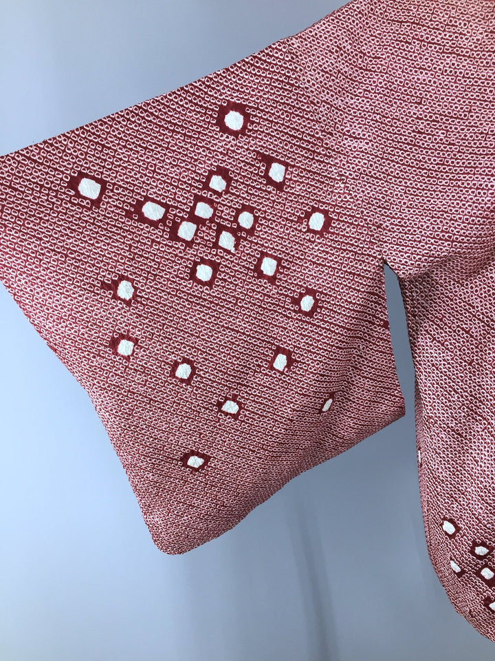Vintage 1950s Silk Kimono Jacket Cardigan / Maroon White Shibori - ThisBlueBird