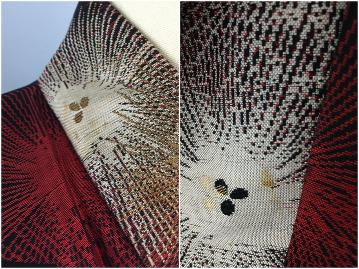 Vintage 1950s Silk Kimono Robe Black &amp; Red Omeshi - ThisBlueBird