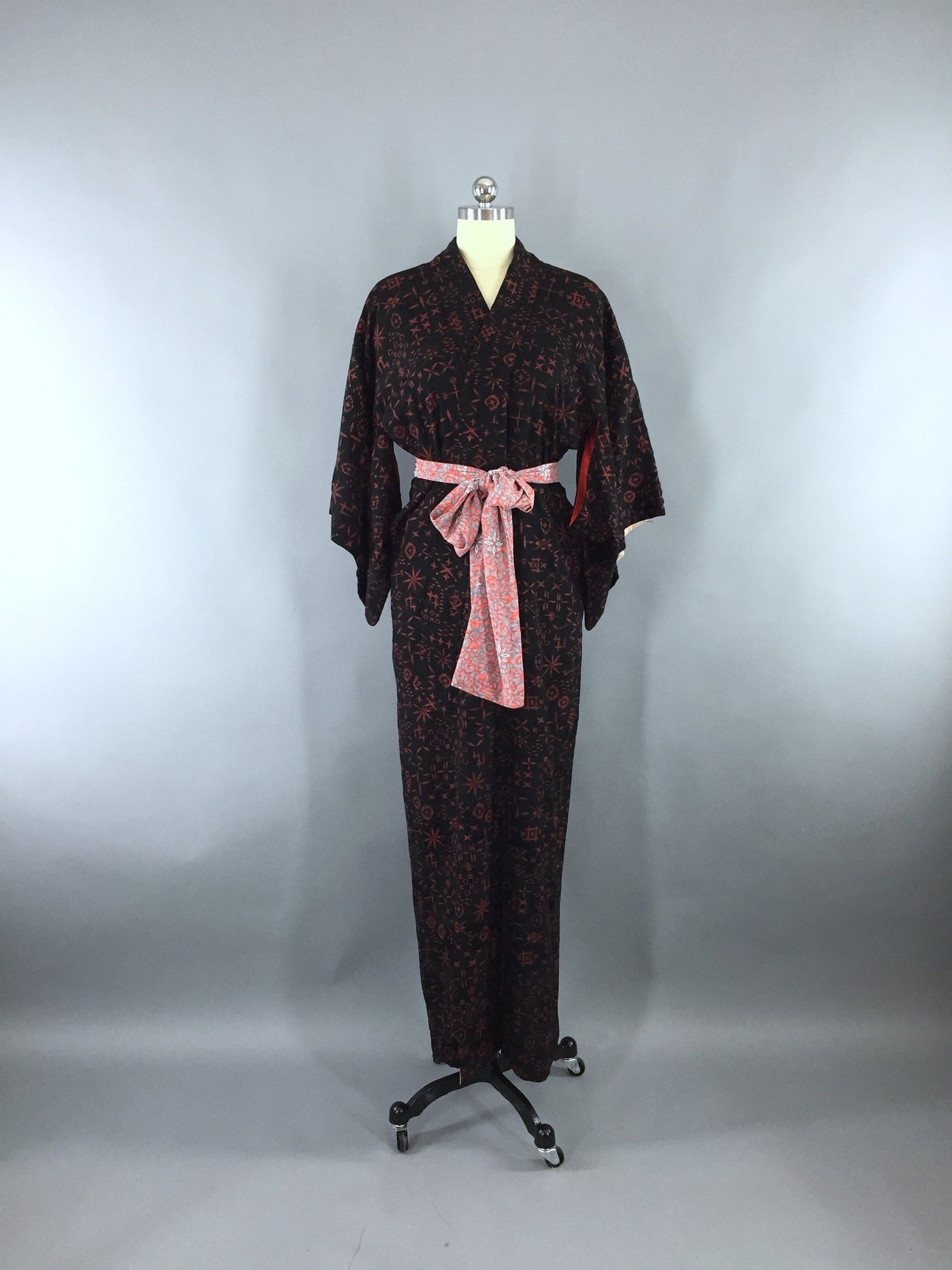 Vintage 1950s Silk Kimono Robe / Black & Terra Cotta – ThisBlueBird