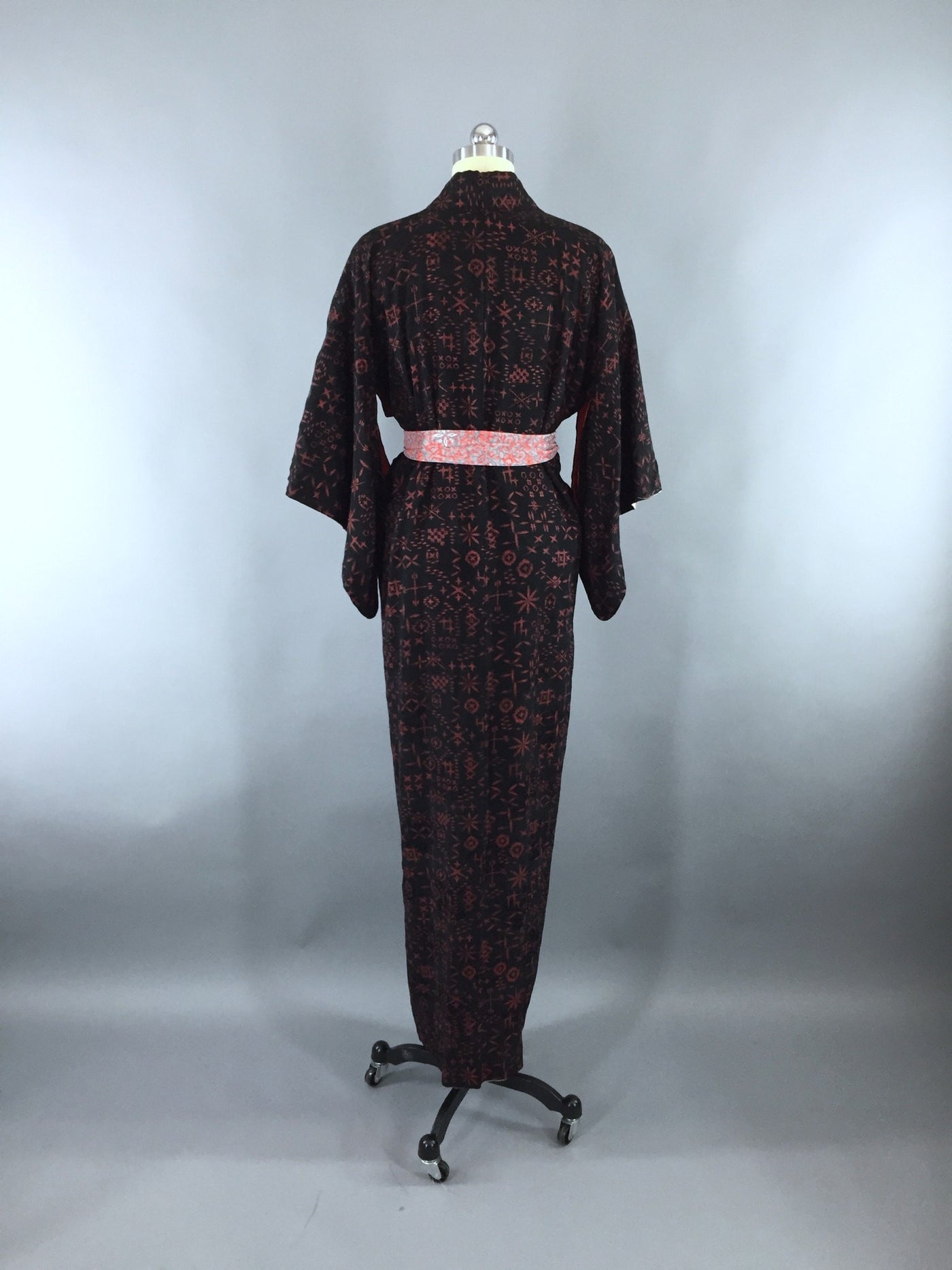 Vintage 1950s Silk Kimono Robe / Black & Terra Cotta – ThisBlueBird