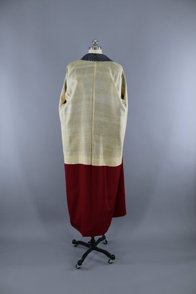 Vintage 1950s Silk Kimono Robe / Blue, Red & Black Ikat - ThisBlueBird