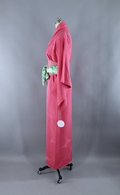 Vintage 1950s Silk Kimono Robe / Bright Pink - ThisBlueBird