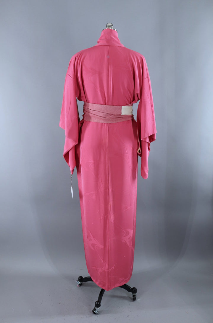 Vintage 1950s Silk Kimono Robe / Bright Pink - ThisBlueBird