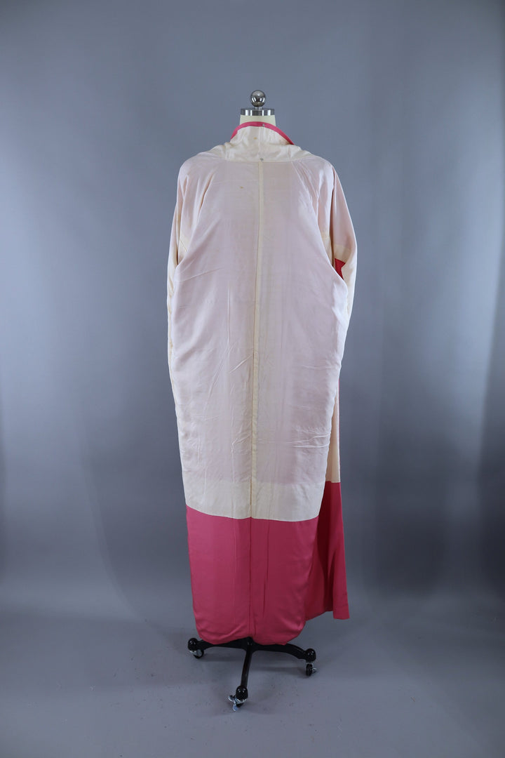 Vintage 1950s Silk Kimono Robe / Bright Pink - ThisBlueBird