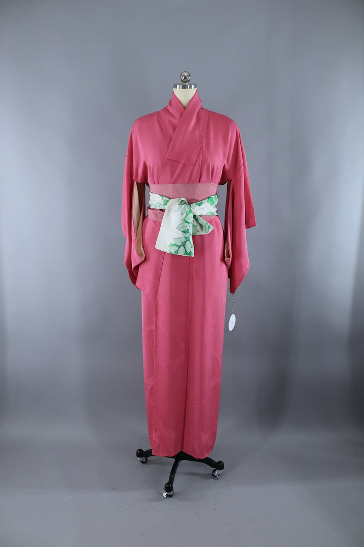Vintage 1950s Silk Kimono Robe / Bright Pink - ThisBlueBird