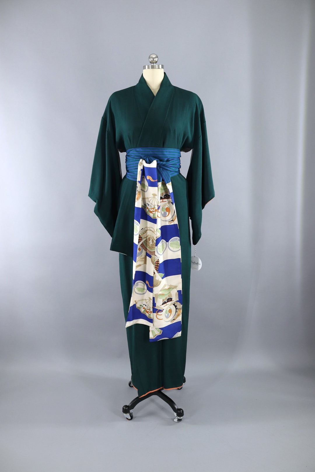Vintage 1950s Silk Kimono Robe / Dark Emerald Green - ThisBlueBird